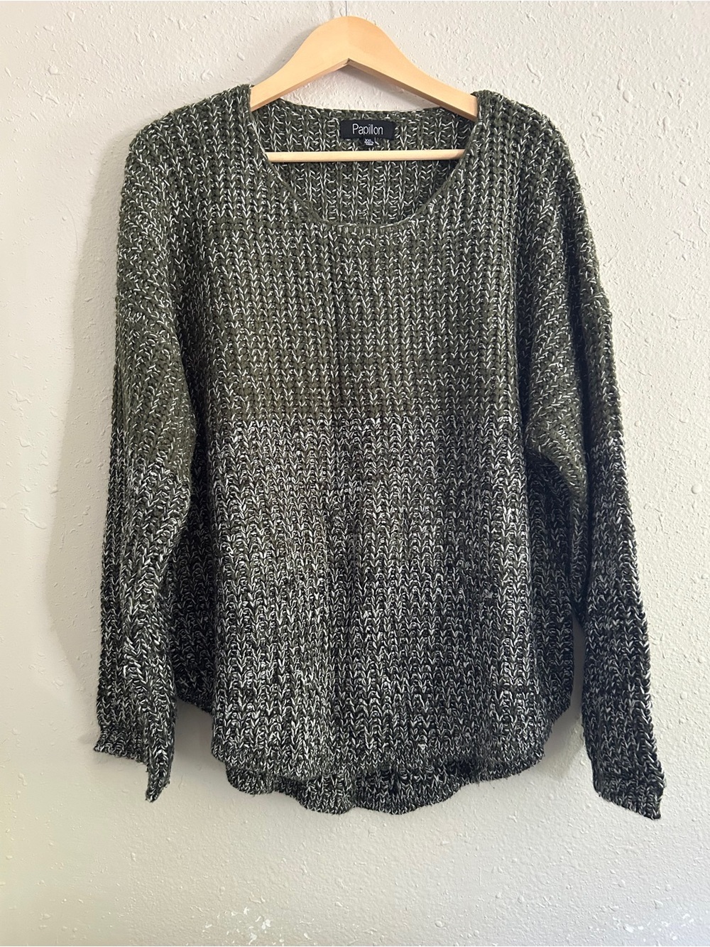 Papillon Olive Marled Scoop Neck Pullover Casual Comfy XXL Fall